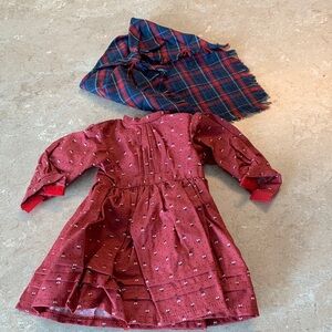 American Girl Burgundy Dress with Plaid Scarf